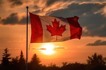 canadian flag on the sunset, generative ai
