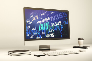 Abstract creative financial graph on modern laptop monitor, forex and investment concept. 3D Rendering