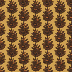 Vector Christmas pine cone half-drop repeat seamless pattern background. Vector illustration