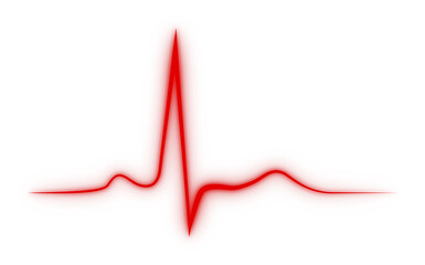 Neon red heart beat on white background.