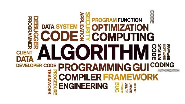 Algorithm animated tag word cloud;text design animation kinetic typography seamless loop.