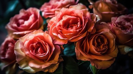  a bunch of pink roses sitting on top of a table.  generative ai