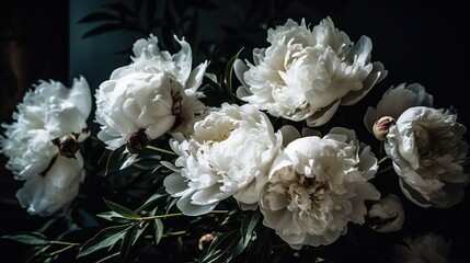  a bunch of white flowers sitting on top of a table.  generative ai