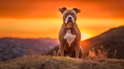 Majestic American Staffordshire Terrier at Sunset
