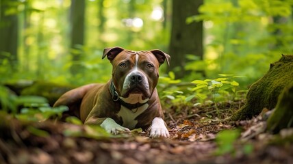 Serene American Staffordshire Terrier in the Forest