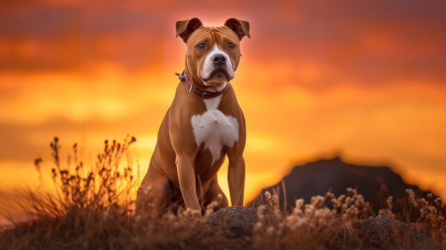 Majestic American Staffordshire Terrier at Sunset