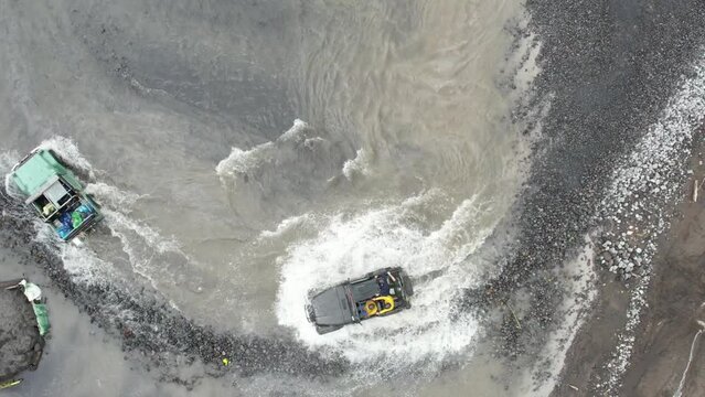 Lava Tour Trip in Kali Kuning and tourist enjoying the advanture with Jip in Kali Kuning River