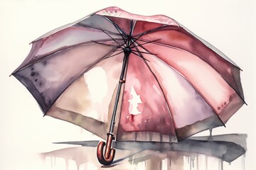  a painting of a pink umbrella with dripping watercolors.  generative ai