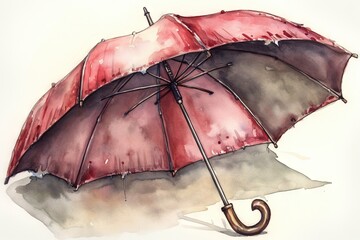  a painting of an umbrella with a red and black umbrella.  generative ai
