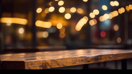 Fototapeta na wymiar Empty Wooden table blurred background Generative AI