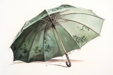  a drawing of a green umbrella on a white background with a shadow.  generative ai