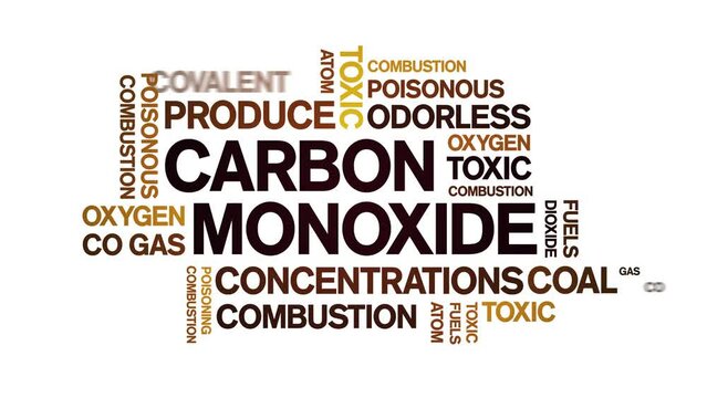 Carbon Monoxide animated tag word cloud;text design animation kinetic typography seamless loop.
