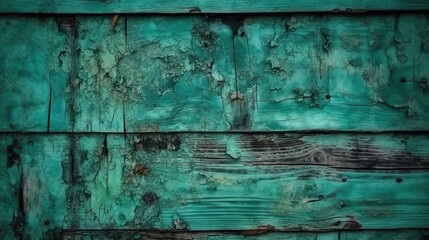  a close up of a green wooden wall with peeling paint.  generative ai