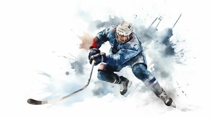  a watercolor painting of a hockey player going down the ice.  generative ai