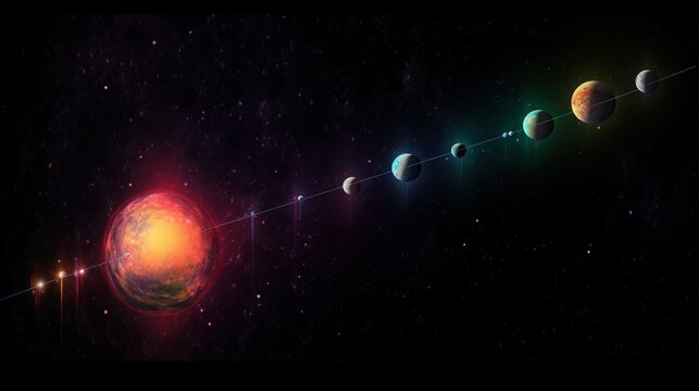  an artist's rendering of a solar system with eight planets.  generative ai
