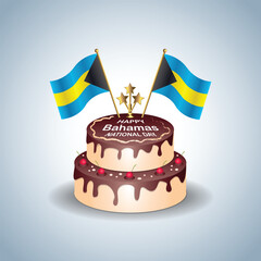 Bahamas National Day with a Cake .Vector Illustration