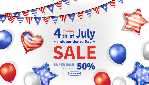 Celebrate 4th of July Independence Day sale text with balloons