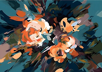 Acrylic brush texture orange floral background