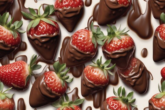 Chocolate Dipped Covered Strawberries Strawberry Fruit Bery Seamless Repeating Repeatable Texture Pattern Tiled Tessellation Background Image