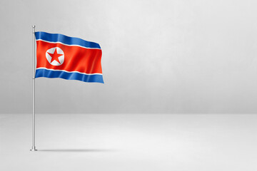 North Korean flag isolated on white concrete wall background