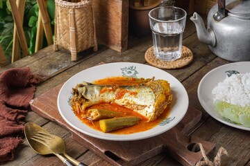 Malaysia dishes silver catfish sour soup malay called Ikan Patin Asam Pedas