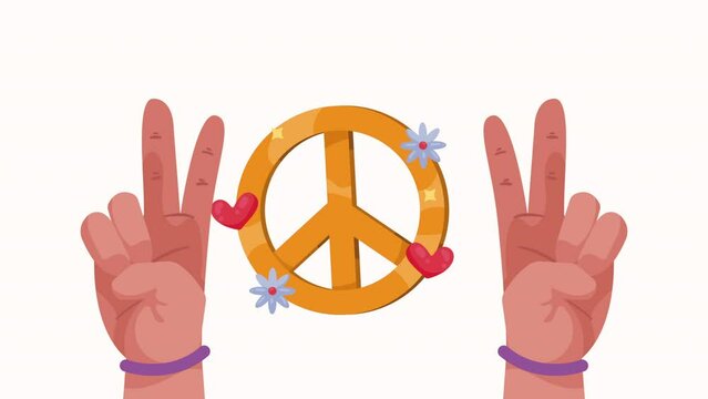 hands with peace and love symbol animation
