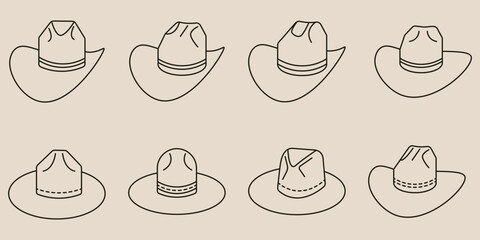 set bundle cowboy hate with line art style logo vector icon design. business symbol template illustration