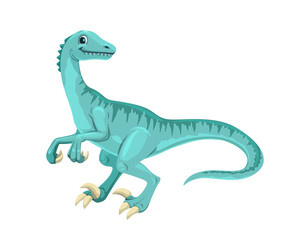 Cartoon Velociraptor dinosaur character. Paleontology prehistoric reptile, extinct lizard animal isolated vector personage. Mesozoic era carnivorous dinosaur or raptor comic mascot with sharp claws