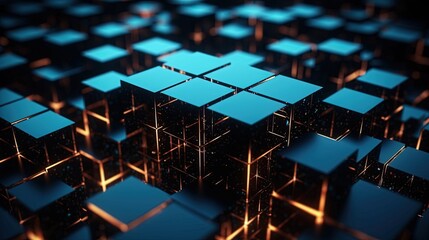 Abstract 3d rendering of cubes, Futuristic background, Network concept.Generative Ai