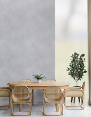 Dining room and kitchen copy space on white background wall for mockup and copy space