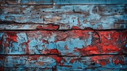  a blue and red wall with peeling paint and peeling paint.  generative ai