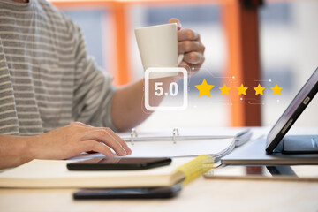 customer services best excellent business rating experience. Satisfaction survey concept. Hand of a...