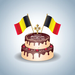 Belgium National Day with a Cake .Vector Illustration