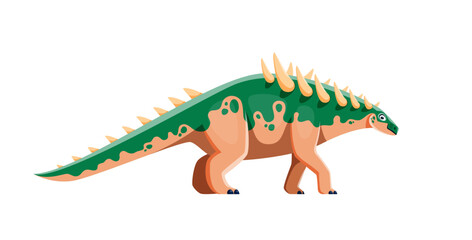 Cartoon Polacanthus dinosaur character. Prehistoric creature or lizard, extinct reptile or dinosaur isolated vector cute personage. Cretaceous era wildlife herbivore armored beast with spikes on back