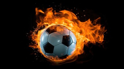  a soccer ball in the middle of a fire filled field.  generative ai