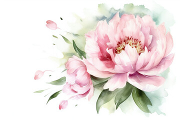  a watercolor painting of a pink flower on a white background.  generative ai