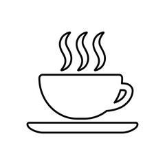 Cup of hot tea or coffee. Black line vector element isolated on white background. Best for print, signboards and web design.