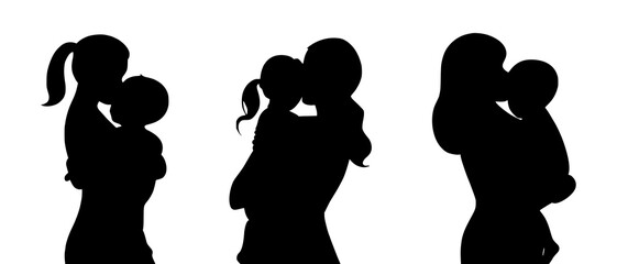 A mother and child hugging silhouette black filled vector Illustration icon