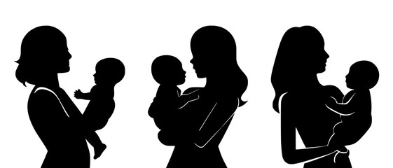 A mother holding her baby silhouette black filled vector Illustration icon