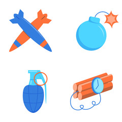 Military bomb types icon set in flat and line style