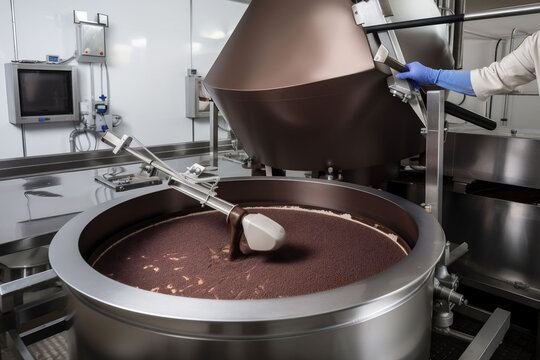 factory bean cocoa chocolate manufacturing industry sweet production food industrial. Generative AI.