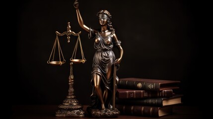  a statue of lady justice holding a scale and a book.  generative ai