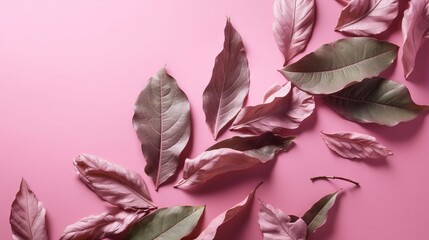  pink leaves on a pink background with a pink background and a pink background.  generative ai