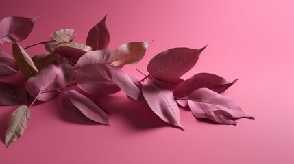  a bunch of pink leaves laying on top of a pink surface.  generative ai