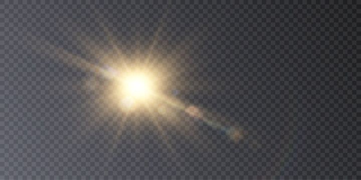 Bright sun with shimmering highlights on a transparent background. vector gradient	
