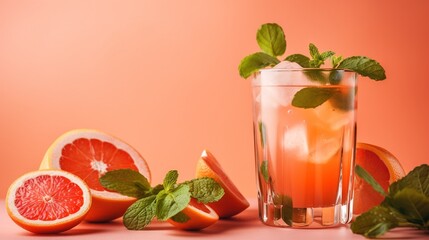  grapefruit, mint, and grapefruit in a glass.  generative ai