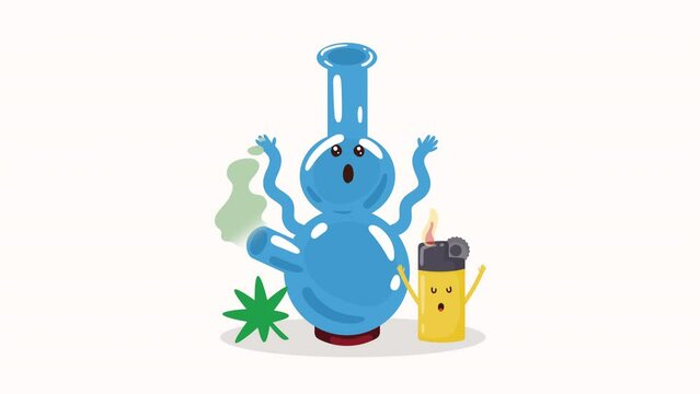 cannabis bong pipe kawaii character animation