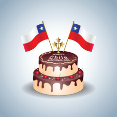Chile National Day with a Cake .Vector Illustration