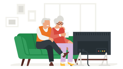 Seniors watching tv. Old people evening rest