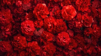  a bunch of red flowers that are in the middle of a wall.  generative ai